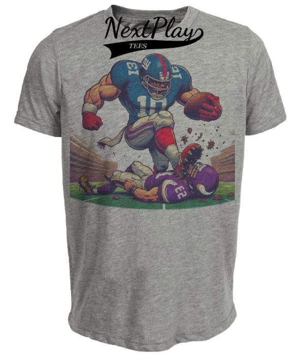 New York Giants vs. Minnesota Vikings Retro Rivalry Football Crushing Artwork Heather Gray Sublimated T-Shirt