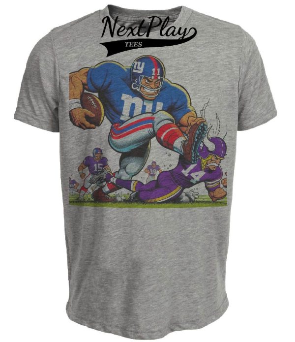 New York Giants vs. Minnesota Vikings Retro Rivalry Football Giant Artwork Heather Gray Sublimated T-Shirt