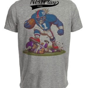 New York Giants vs. Minnesota Vikings Retro Rivalry Football Stomping Artwork Heather Gray Sublimated T-Shirt