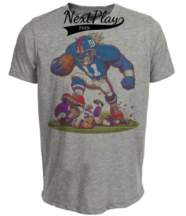 New York Giants vs. Minnesota Vikings Retro Rivalry Football Stomping Artwork Heather Gray Sublimated T-Shirt