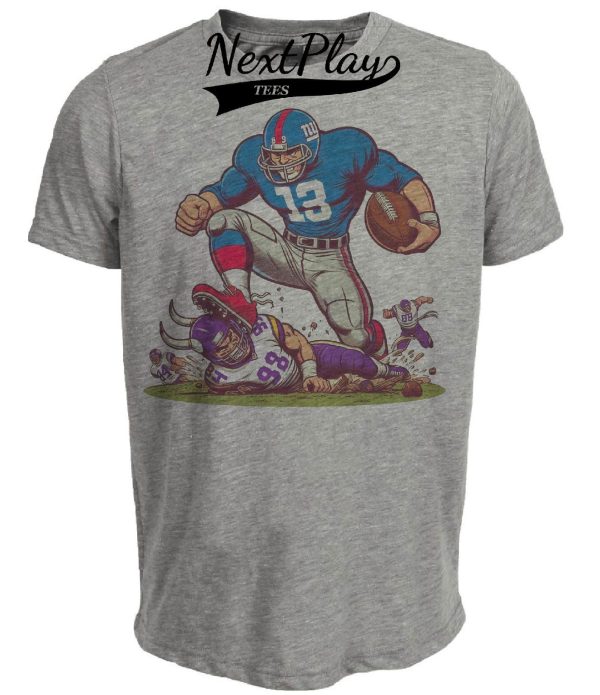 New York Giants vs. Minnesota Vikings Retro Rivalry Football TD Mascot Artwork Heather Gray Sublimated T-Shirt