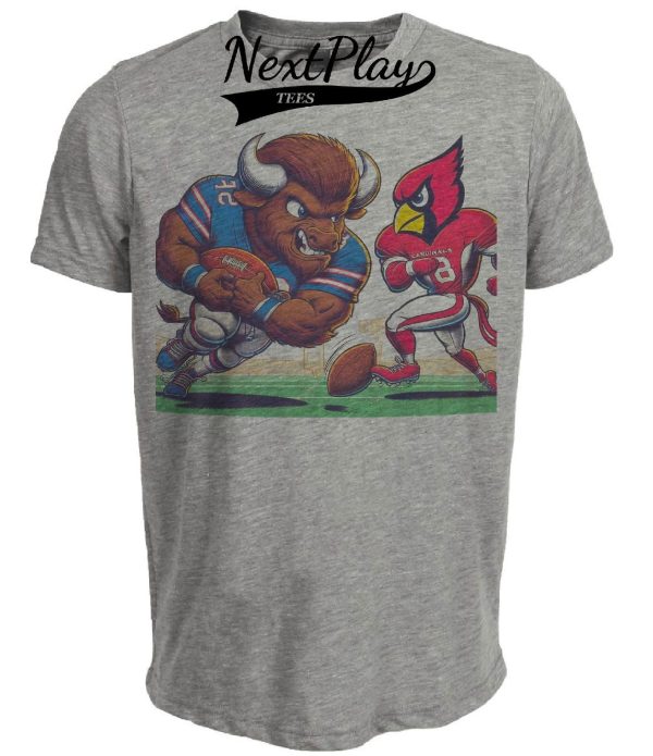 Buffalo Bills vs. Arizona Cardinals Retro Rivalry Football Billy Run Artwork Heather Gray Sublimated T-Shirt