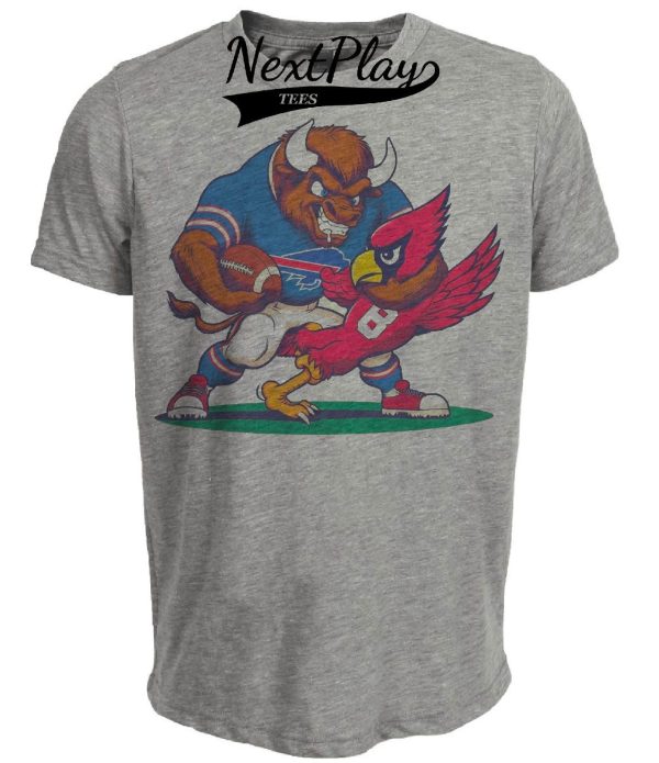 Buffalo Bills vs. Arizona Cardinals Retro Rivalry Football Angry Billy Mascot Artwork Heather Gray Sublimated T-Shirt