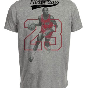 Chicago Bulls Retro #23 Michael Air Jordan Basketball 1987 Artwork Heather Gray Sublimated T-Shirt