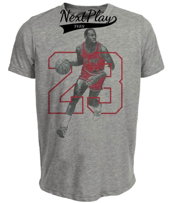 Chicago Bulls Retro #23 Michael Air Jordan Basketball 1987 Artwork Heather Gray Sublimated T-Shirt