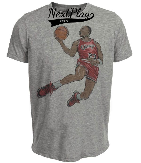 Chicago Bulls Retro #23 Michael Air Jordan Basketball 1986 Artwork Heather Gray Sublimated T-Shirt