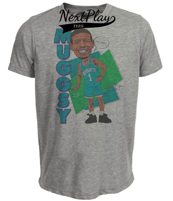 Charlotte Hornets Retro Muggsy Bogues Basketball 1988 Artwork Heather Gray Sublimated T-Shirt