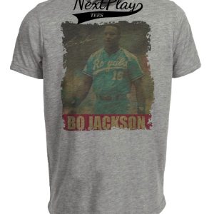 Kansas City Royals Retro Bo Jackson Baseball 1989 Artwork Heather Gray Sublimated T-Shirt