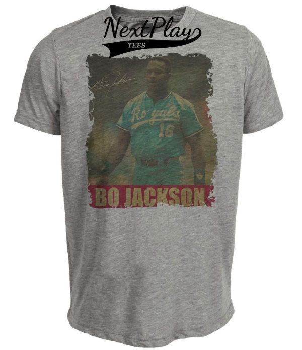 Kansas City Royals Retro Bo Jackson Baseball 1989 Artwork Heather Gray Sublimated T-Shirt