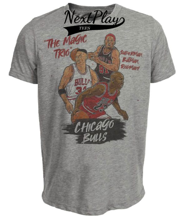 Chicago Bulls Retro Big 3 Jordan Pippen Rodman Basketball 1992 Artwork Heather Gray Sublimated T-Shirt