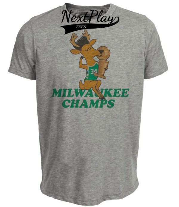 Milwaukee Bucks Retro Champs Basketball Artwork Heather Gray Sublimated T-Shirt