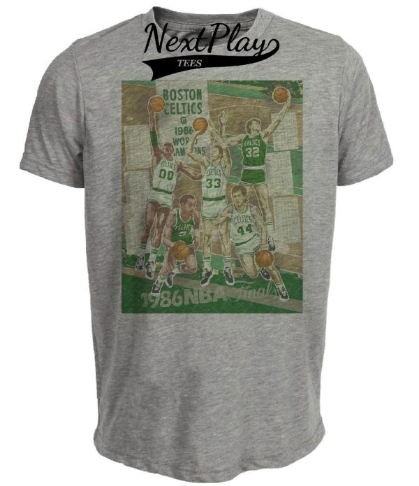 Boston Celtics Retro Finals Champs Basketball 1986 Artwork Heather Gray Sublimated T-Shirt