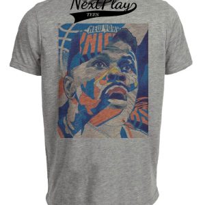 New York Knicks Retro Patrick Ewing Basketball 1987 Artwork Heather Gray Sublimated T-Shirt
