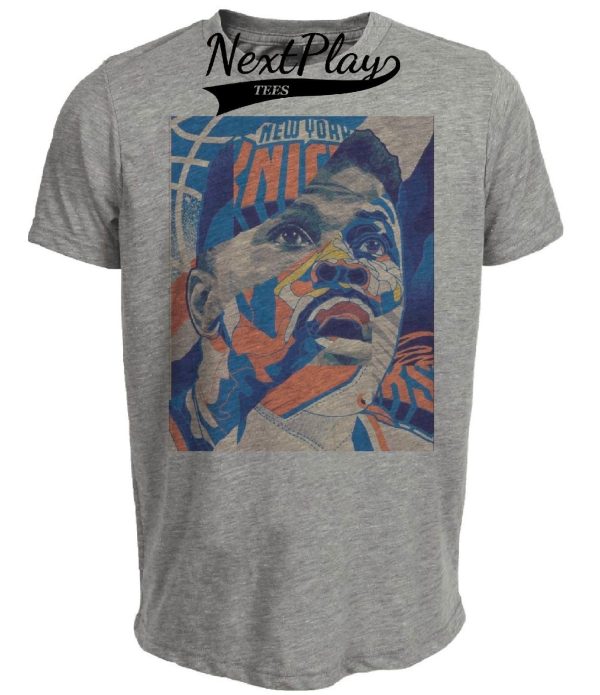 New York Knicks Retro Patrick Ewing Basketball 1987 Artwork Heather Gray Sublimated T-Shirt