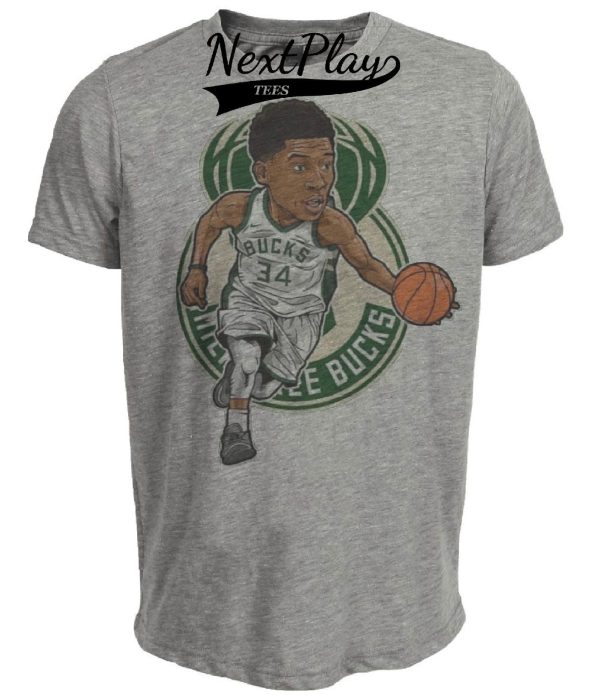 Milwaukee Bucks Retro Giannis Antetokounmpo Greek Freak Basketball Artwork Heather Gray Sublimated T-Shirt