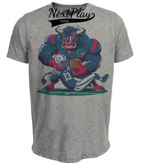 Houston Texans vs. Indianapolis Colts Retro Rivalry Football Toro Smash Artwork Heather Gray Sublimated T-Shirt