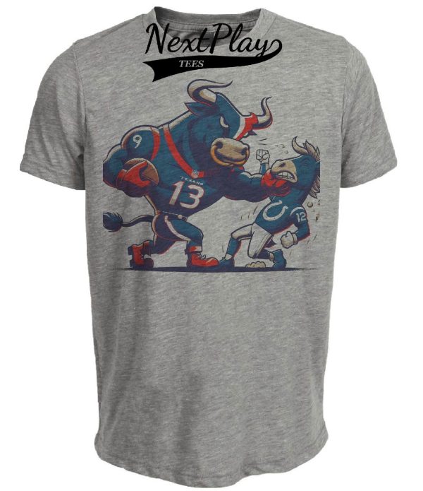 Houston Texans vs. Indianapolis Colts Retro Rivalry Football Toro Punch Artwork Heather Gray Sublimated T-Shirt