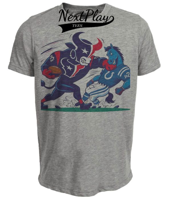 Houston Texans vs. Indianapolis Colts Retro Rivalry Football Toro Strike Artwork Heather Gray Sublimated T-Shirt