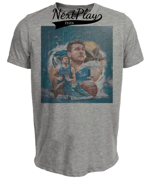 Dallas Mavericks Retro Luka Doncic Basketball Artwork Heather Gray Sublimated T-Shirt