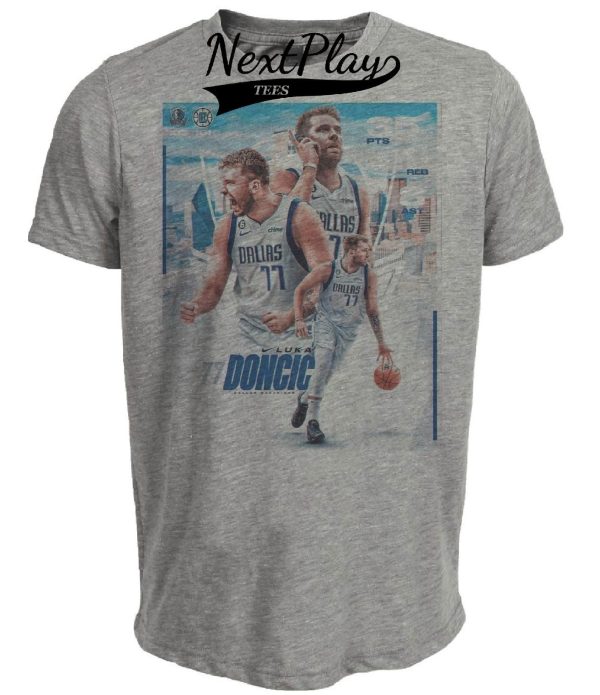 Dallas Mavericks Retro Luka Doncic Basketball Artwork Heather Gray Sublimated T-Shirt