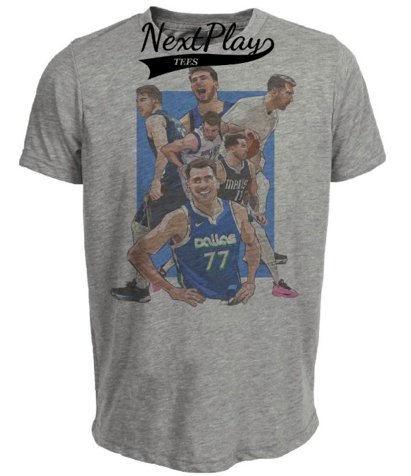 Dallas Mavericks Retro Luka Doncic Basketball Artwork Heather Gray Sublimated T-Shirt