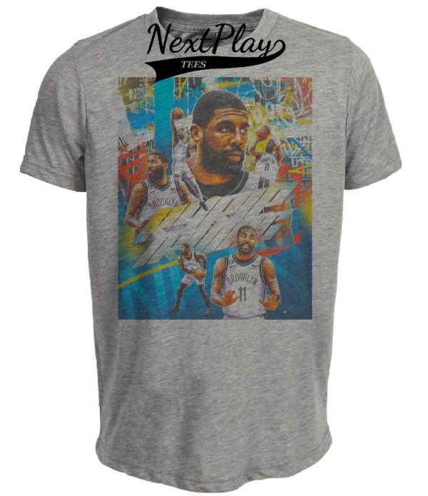 Brooklyn Nets Retro Kyrie Irving Basketball Artwork Heather Gray Sublimated T-Shirt