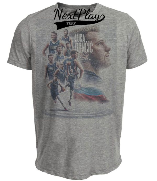 Dallas Mavericks Retro Luka Doncic Basketball Artwork Heather Gray Sublimated T-Shirt