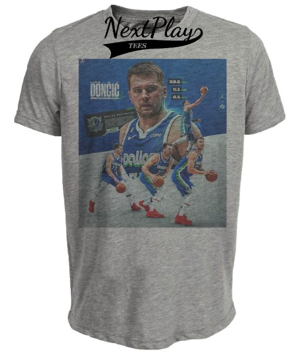 Dallas Mavericks Retro Luka Doncic Basketball Artwork Heather Gray Sublimated T-Shirt