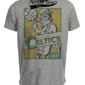 Boston Celtics Retro Lucky the Leprechaun Mascot Basketball 1981 Artwork Heather Gray Sublimated T-Shirt