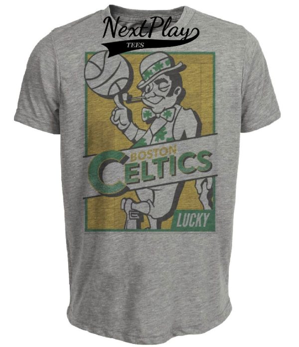 Boston Celtics Retro Lucky the Leprechaun Mascot Basketball 1981 Artwork Heather Gray Sublimated T-Shirt