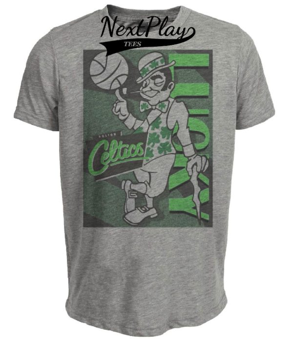 Boston Celtics Retro Lucky the Leprechaun Mascot Basketball 1986 Artwork Heather Gray Sublimated T-Shirt