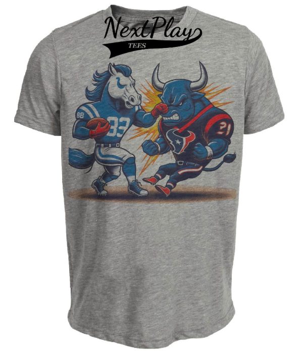 Indianapolis Colts vs. Houston Texans Retro Rivalry Mascot Football Artwork Heather Gray Sublimated T-Shirt