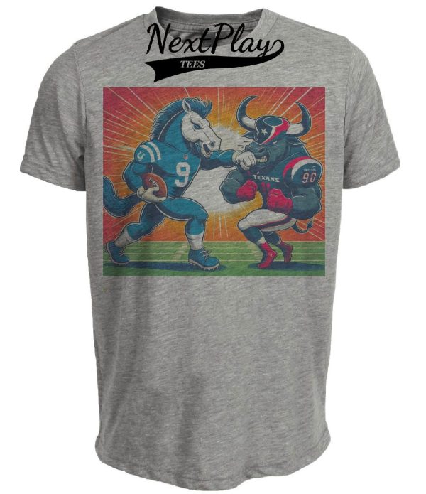 Indianapolis Colts vs. Houston Texans Retro Rivalry Blue Punch Football Artwork Heather Gray Sublimated T-Shirt