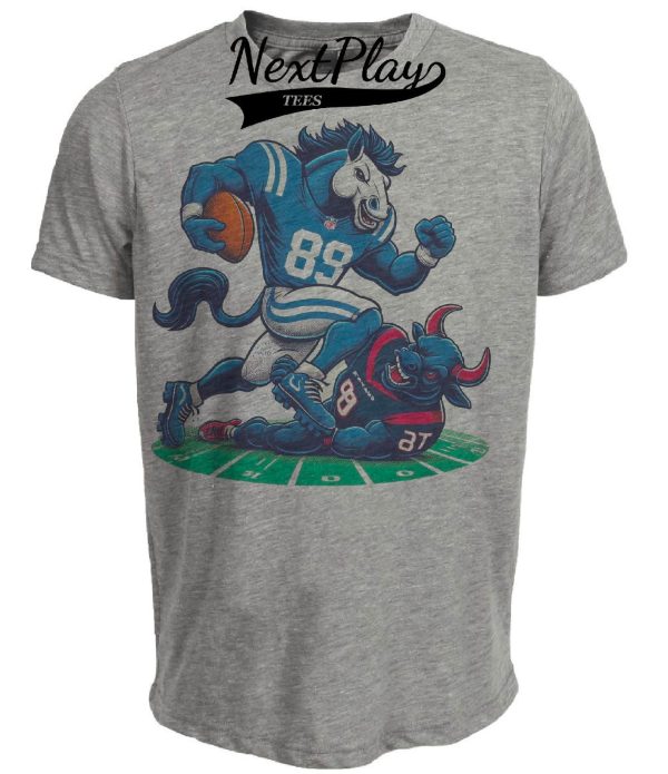 Indianapolis Colts vs. Houston Texans Retro Rivalry Blue Stomping Football Artwork Heather Gray Sublimated T-Shirt
