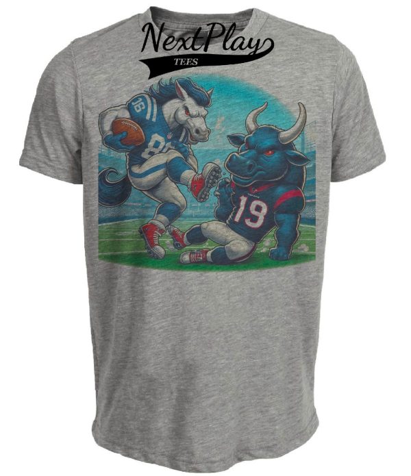 Indianapolis Colts vs. Houston Texans Retro Rivalry Football Kick Artwork Heather Gray Sublimated T-Shirt