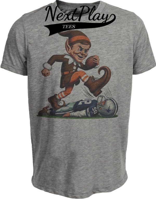 Cleveland Browns vs. Dallas Cowboys Retro Rivalry Football Mascot Artwork Heather Gray Sublimated T-Shirt