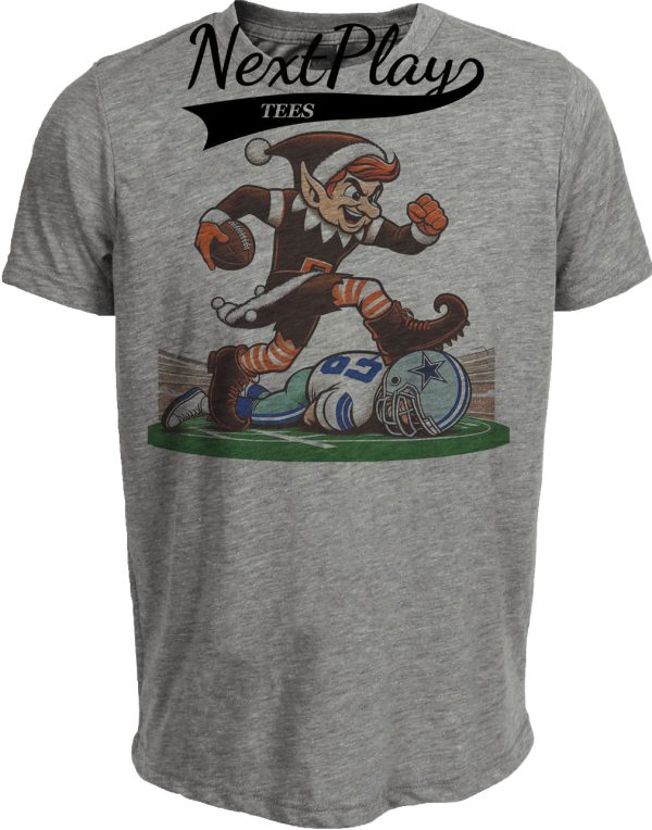 Cleveland Browns vs. Dallas Cowboys Retro Rivalry Football Elfie Stomp Artwork Heather Gray Sublimated T-Shirt