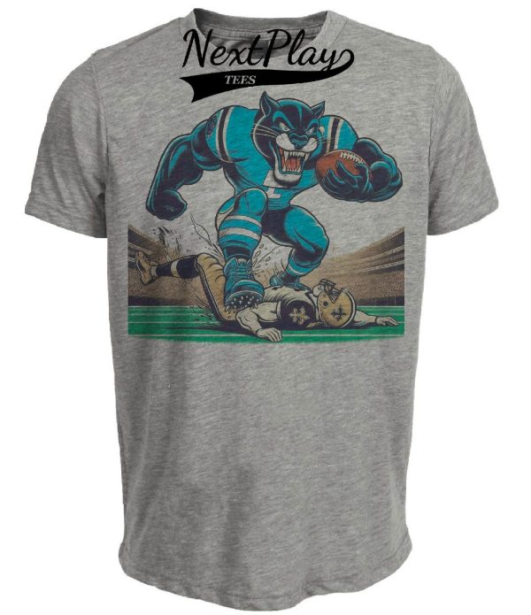 Carolina Panthers vs. New Orleans Saints Retro Rivalry Football Mascot Artwork Heather Gray Sublimated T-Shirt
