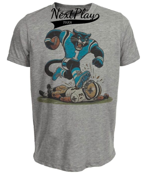 Carolina Panthers vs. New Orleans Saints Retro Rivalry Football Artwork Heather Gray Sublimated T-Shirt