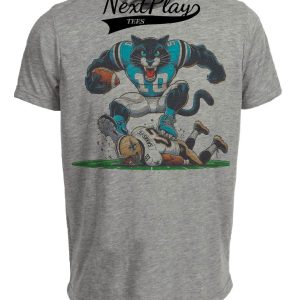 Carolina Panthers vs. New Orleans Saints Retro Rivalry Sir Purr Football Artwork Heather Gray Sublimated T-Shirt