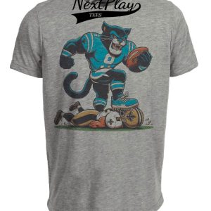 Carolina Panthers vs. New Orleans Saints Retro Rivalry Sir Purr Mascot Football Artwork Heather Gray Sublimated T-Shirt