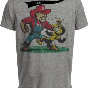 Nebraska Cornhuskers vs. Iowa Hawkeyes Retro Rivalry Football 1991 Artwork Heather Gray Sublimated T-Shirt