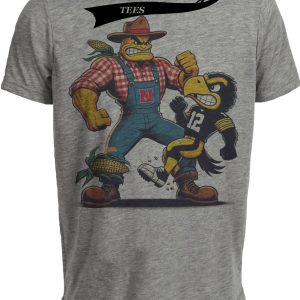 Nebraska Cornhuskers vs. Iowa Hawkeyes Retro Rivalry Football 1992 Artwork Heather Gray Sublimated T-Shirt