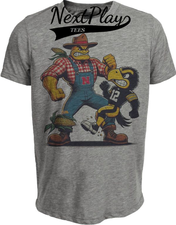 Nebraska Cornhuskers vs. Iowa Hawkeyes Retro Rivalry Football 1992 Artwork Heather Gray Sublimated T-Shirt