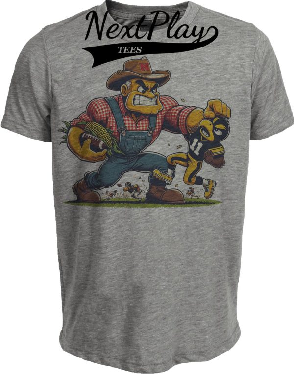 Nebraska Cornhuskers vs. Iowa Hawkeyes Retro Rivalry Football 1993 Artwork Heather Gray Sublimated T-Shirt