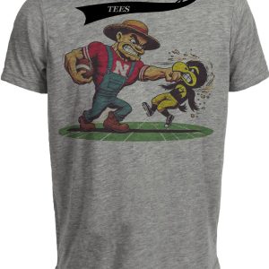 Nebraska Cornhuskers vs. Iowa Hawkeyes Retro Rivalry Football 1999 Artwork Heather Gray Sublimated T-Shirt