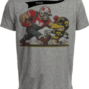 Nebraska Cornhuskers vs. Iowa Hawkeyes Retro Rivalry Football 1995 Artwork Heather Gray Sublimated T-Shirt