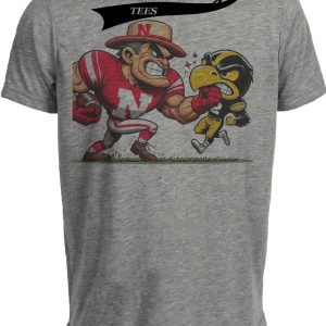 Nebraska Cornhuskers vs. Iowa Hawkeyes Retro Rivalry Football 1990 Artwork Heather Gray Sublimated T-Shirt