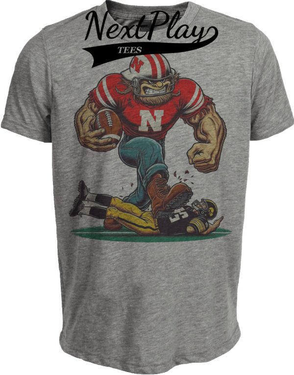 Nebraska Cornhuskers vs. Iowa Hawkeyes Retro Rivalry Football 1988 Artwork Heather Gray Sublimated T-Shirt