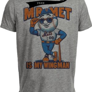 New York Mets Retro Mr. Met is My Wingman Baseball Artwork Heather Gray Sublimated T-Shirt